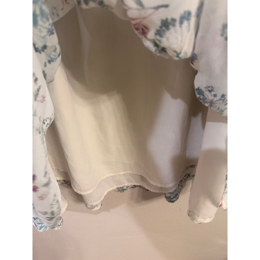 Vince Camuto Womens XL Floral Tiered Maxi Skirt Cream Blue Pink Chiffon Boho - Picture 5 of 6
